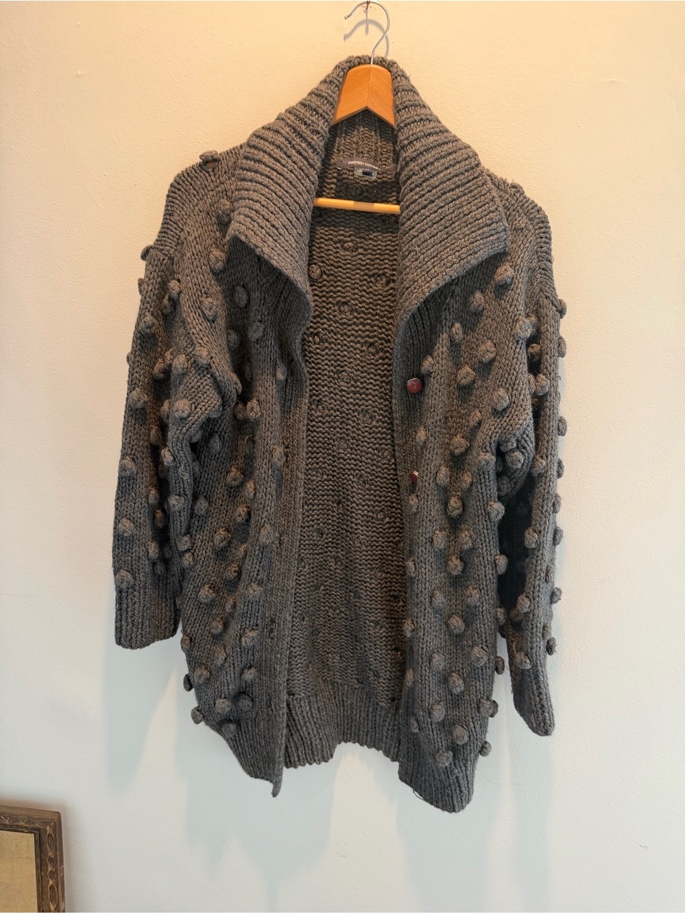 French Connection Cozy Gray Pom-Pom Knit Cardigan Sweater